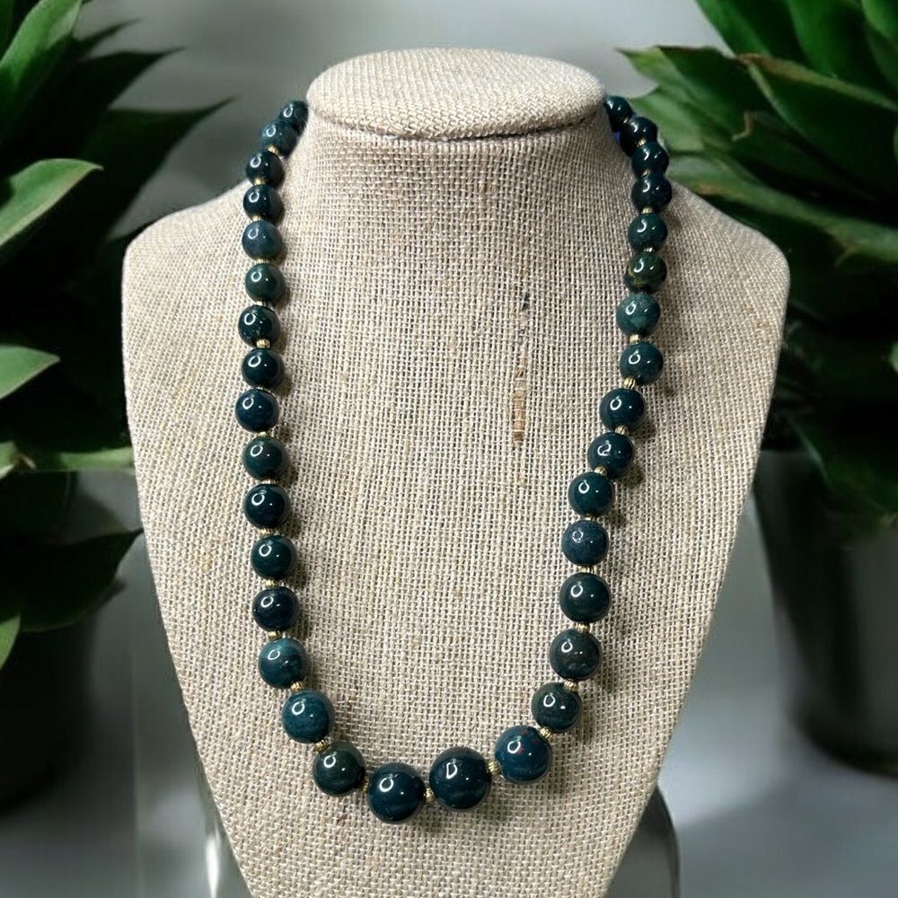 Vintage Strand Handmade Ocean Jasper Gemstone Beaded Necklace 18” Beautiful